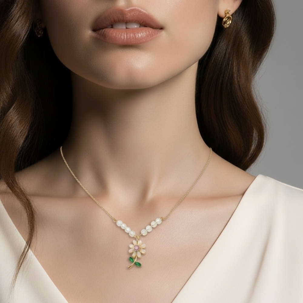 NEW⚜️”Adaline” Opalescent Flower Charm Necklace - Picture 9 of 9